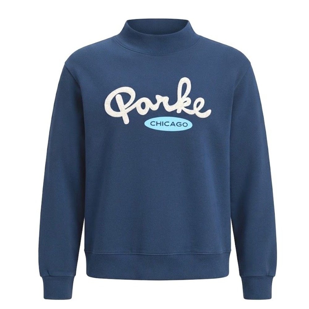 Parke Chicago Mock Neck Sweatshirt Navy Blue Graphic Pullover L/XL